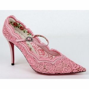 New Gucci Virginia Pink Lace Pumps 38.5
